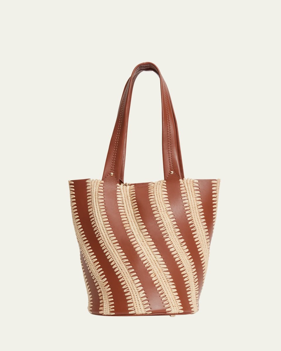 Talia Raffia-Embroidered Leather Tote Bag